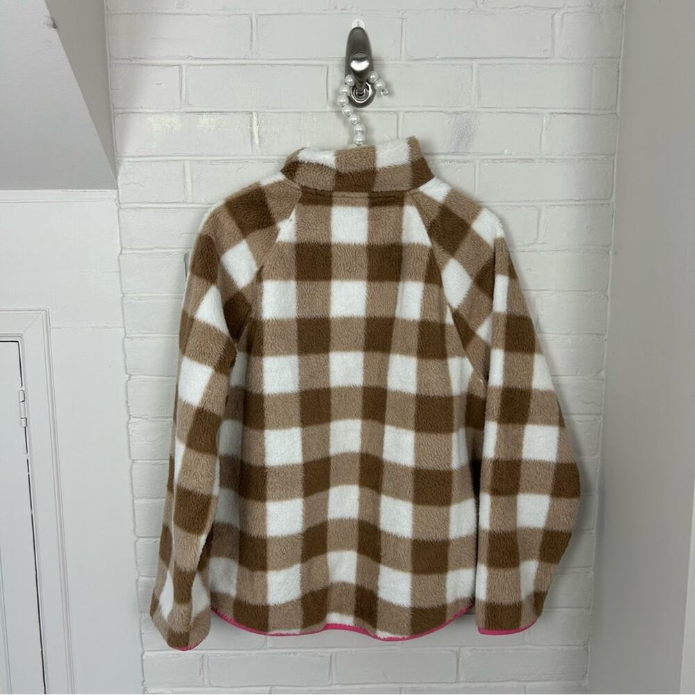 J.Crew Tan & White Check Plaid Fleece Zip Up Jacket Size M - Picture 12 of 13